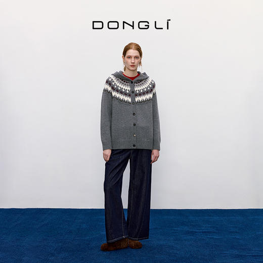 东黎 • 童心未远 手风琴 山羊绒女士冬季提花连帽开衫 5560 商品图2