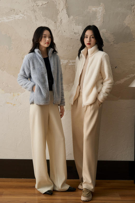 越穿越暖毛茸茸简约小立领优衣库同款摇粒绒外套 商品图0