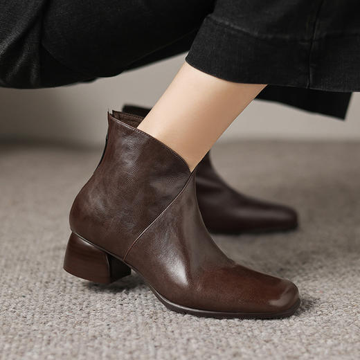 【预售5天】短靴冬季加绒加厚圆头中跟粗跟大码高跟靴羊毛保暖雪地靴KL791M 商品图1