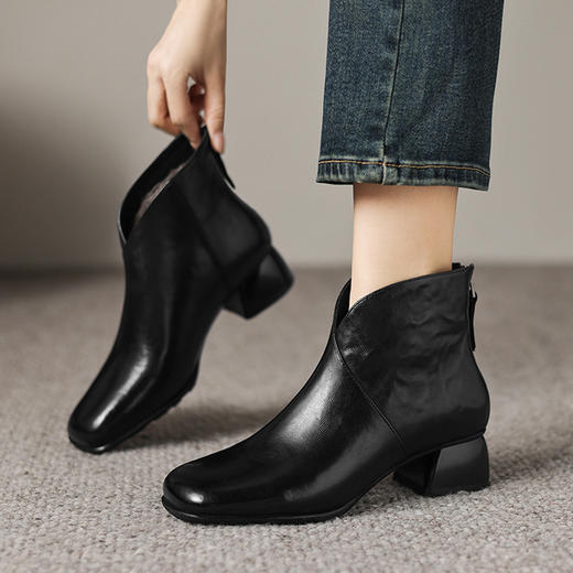 【预售5天】短靴冬季加绒加厚圆头中跟粗跟大码高跟靴羊毛保暖雪地靴KL791M 商品图2