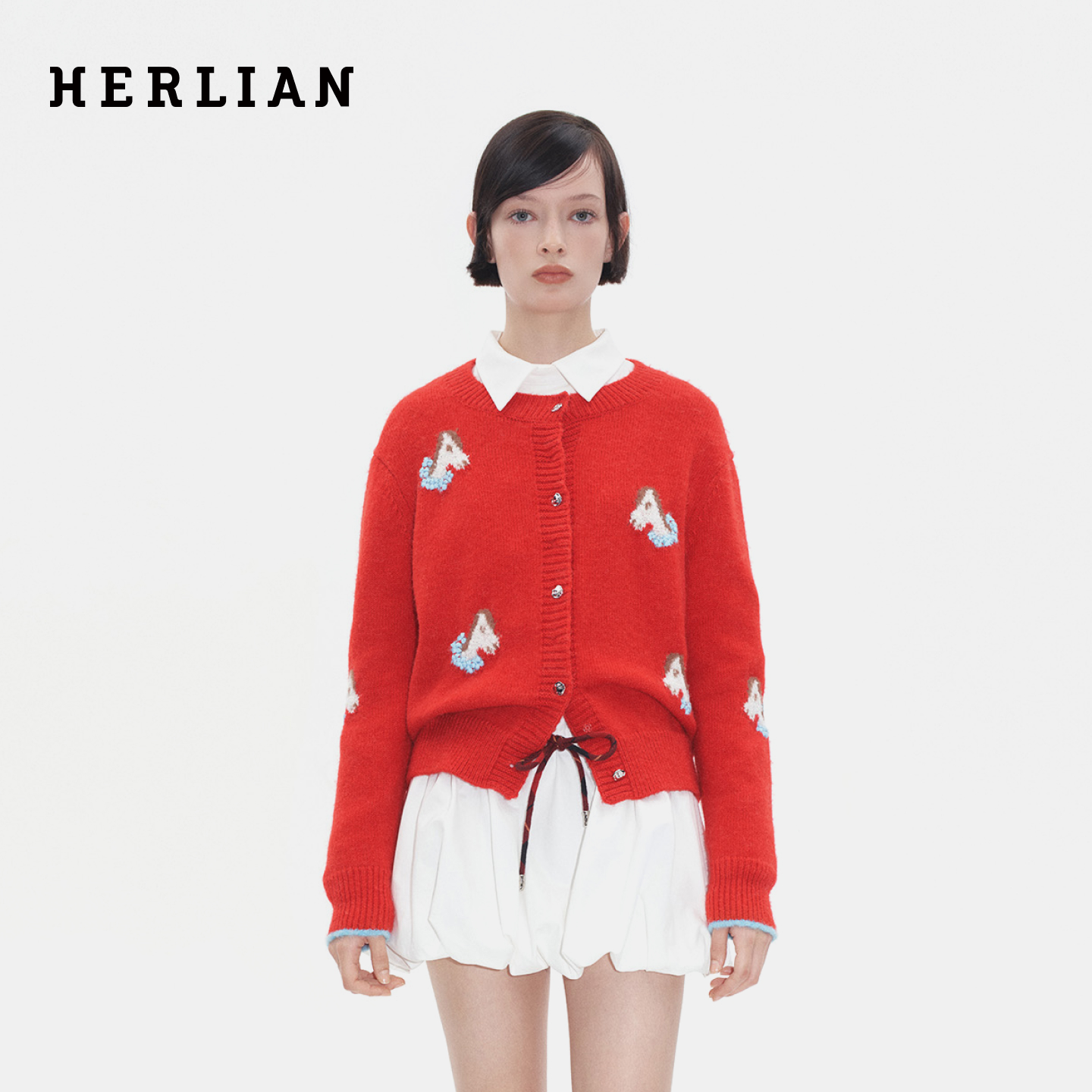 Herlian2025冬季新品立体小马提花毛织开衫女士