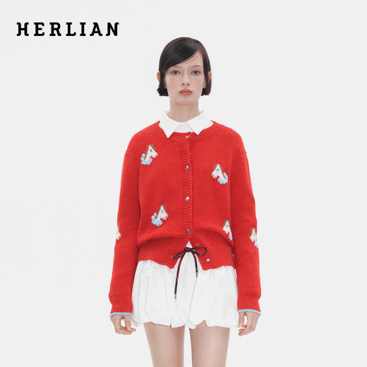 Herlian2025冬季新品立体小马提花毛织开衫女士 商品图0