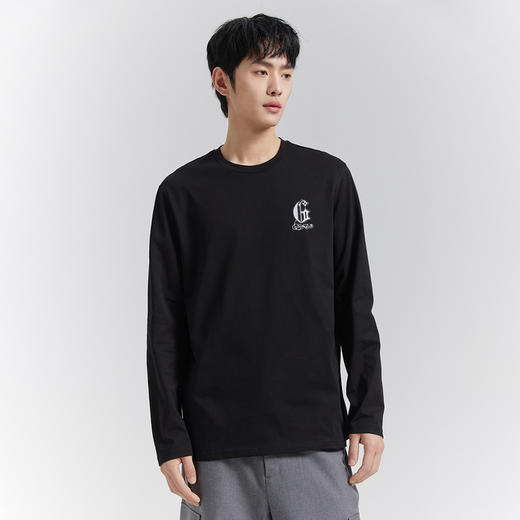 GXG男装【花体绣花】25春季简约圆领舒适纯棉男式长袖T恤K&C 商品图1