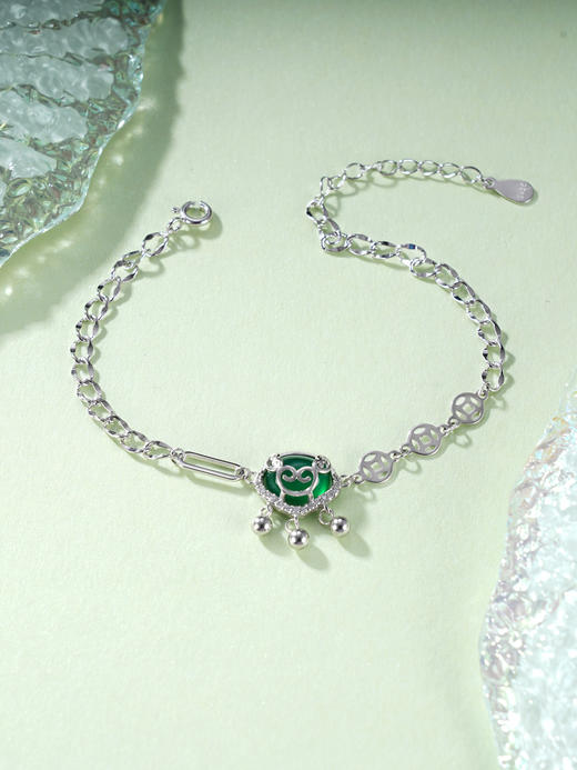 子佩集S925银【锁清欢】手链【SL011097】纯银时尚绿玉髓锁2409 商品图0