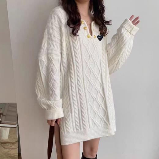 D112711秋冬新款V领麻花毛衣链条设计感慵懒套头宽松套头上衣 商品图8