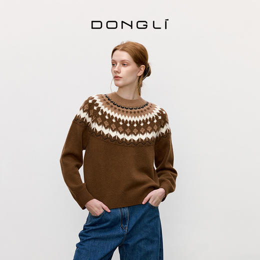 东黎 • 童心未远 松茶可可 山羊绒女士冬季费尔岛提花套衫 5557 商品图3