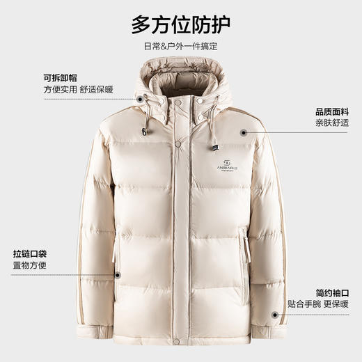 【可拆卸帽子】罗蒙冬季羽绒服男士保暖加厚90鸭绒可立领穿搭侧边条纹时尚百搭潮外套 商品图7
