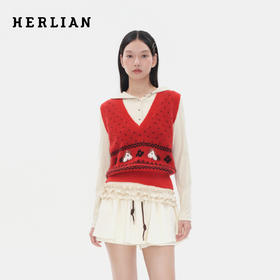 Herlian 2025冬季新品 小马提花V领针织背心女士