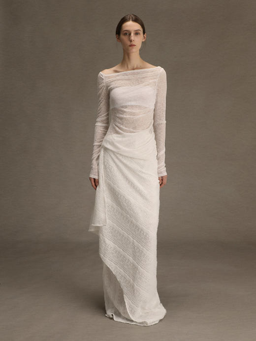 ranyepersonal｜PARADOX25SK02-1 异形褶皱提花白色西装半身裙 [ 白 ] 商品图9