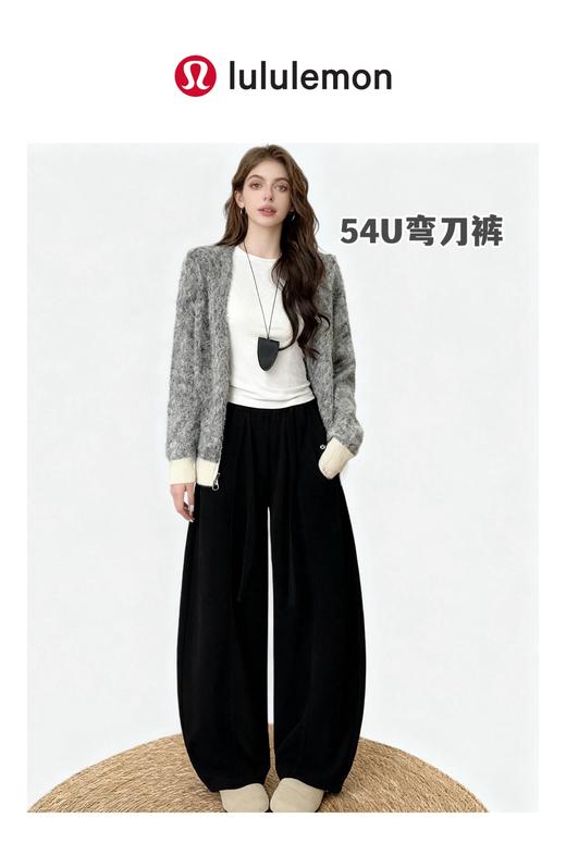D112733冬款2025内加绒灯芯绒松紧腰微阔腿裤女裤 商品图2