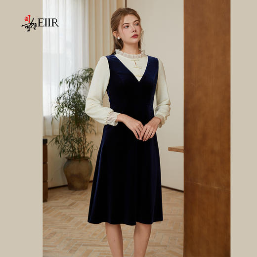 司歌假两件丝绒连衣裙秋冬女A921179X 商品图1