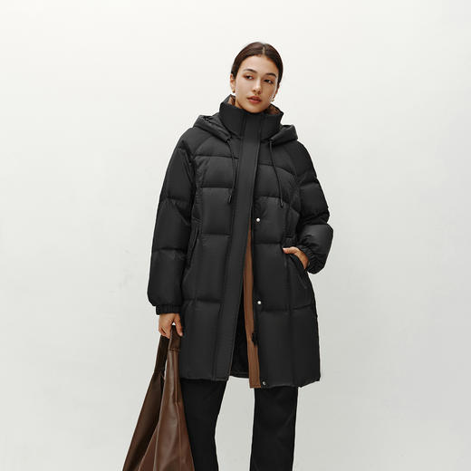 森马羽绒服女冬长款插肩袖撞色宽松连帽80绒子休闲简约百搭厚外套 商品图2