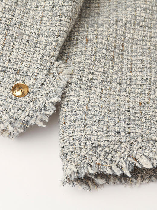 浅灰混纺粗花呢小香风外套 流苏边金属扣短款夹克 复古优雅秋冬气质上衣 商品图4