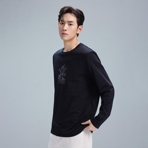 GXG男装【100%棉】25秋季时尚潮流卡通印花圆领休闲男式长袖T恤K&C 商品图2