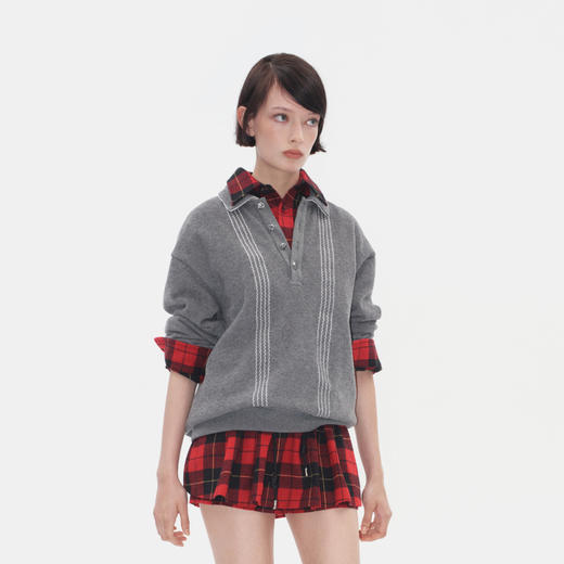 Herlian 2025冬季新品 双排月牙缝线设计休闲Polo卫衣女士 商品图2