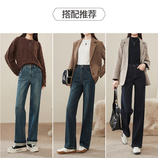 【加绒-窄版-直筒裤】逸阳冬新品加绒保暖直筒宽松显瘦窄版阔腿牛仔裤1761 商品图5