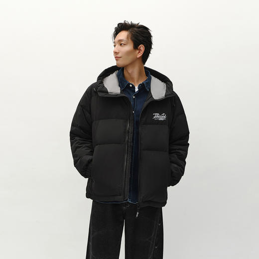 森马羽绒服男冬装80绒子宽松连帽外套肌理感街头潮流字母印花上衣 商品图2