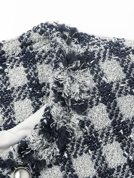 黑白格纹粗花呢小香风外套 流苏边金属扣短款夹克 复古优雅秋冬气质上衣 商品图2