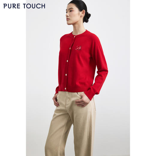 PURE TOUCH女装25秋冬新款圆领羊绒针织开衫新年生肖马刺绣毛衣 商品图4