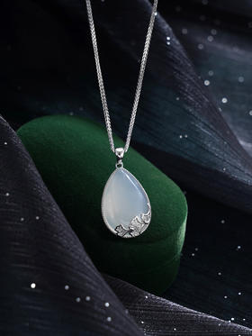 子佩集S925银【清霜醉杏】套链【DZ017048】纯银白玉髓水滴形项链2408