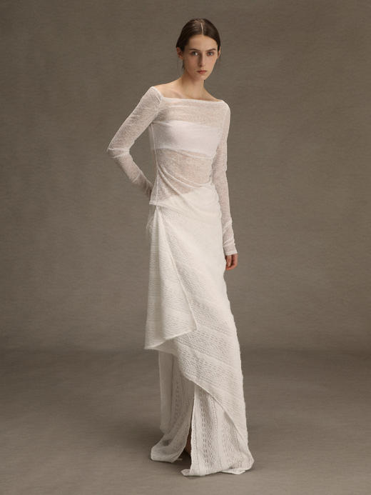 ranyepersonal｜PARADOX25SK02-1 异形褶皱提花白色西装半身裙 [ 白 ] 商品图12