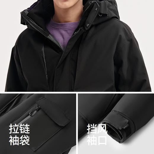 森马羽绒服男冬装80绒子防风三防外套中长款宽松连帽上衣户外通勤 商品图3