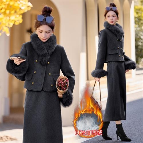 90%白鸭绒狐狸毛，长裙羽绒套装HR-YJLY86883 商品图1