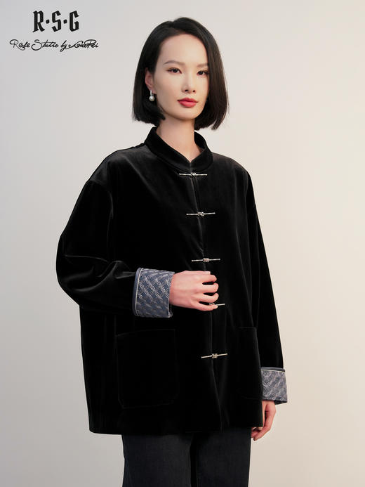 RSG郭培成衣2025早秋新品高级感中式老钱风袖口铜钱刺绣丝绒外套 商品图4