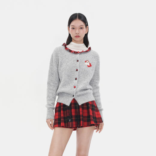 Herlian2025冬季新品碎褶荷叶边领口小马提花针织衫女士 商品图1