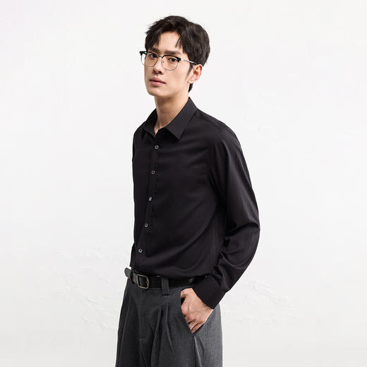 GXG男装【含桑蚕丝】25秋季简约纯色商K&C务通勤男式翻领长袖衬衫K&C 商品图3