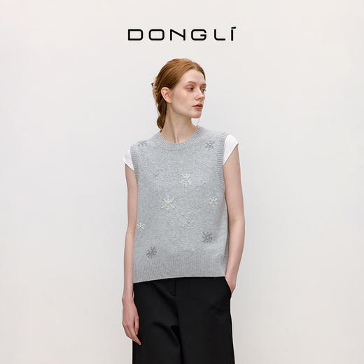 东黎 • 童心未远 初雪 山羊绒女士冬季浪漫雪花马甲 5634 商品图2