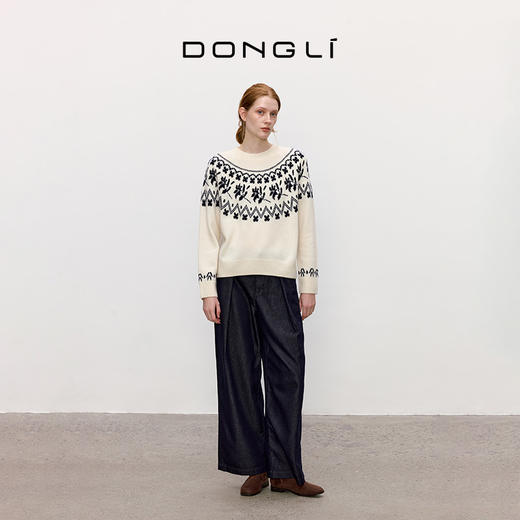 东黎 • 童心未远 期待花信 山羊绒女士提花圆领套衫 5559 商品图3