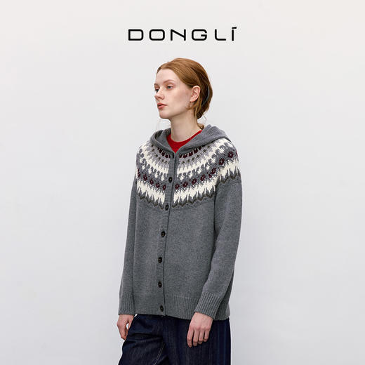 东黎 • 童心未远 手风琴 山羊绒女士冬季提花连帽开衫 5560 商品图3