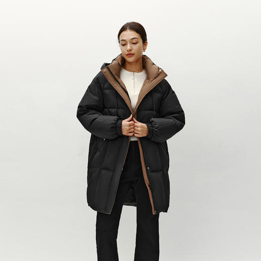 森马羽绒服女冬长款插肩袖撞色宽松连帽80绒子休闲简约百搭厚外套 商品图1