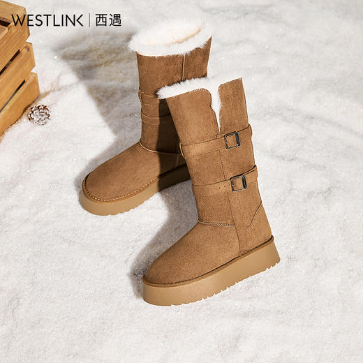 西遇厚底高筒雪地靴女新款冬季翻筒两穿加厚保暖棉靴加绒长靴K2457342 商品图0