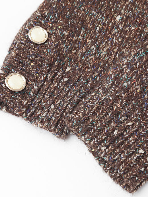 棕调彩点肌理感针织衫 圆领长袖双扣袖口休闲慵懒风毛衣 商品图3