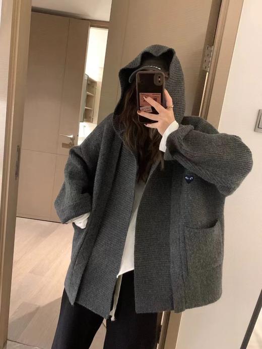 D112710连帽加厚口袋针织开衫女秋冬新款日系设计感毛衣外套 商品图3