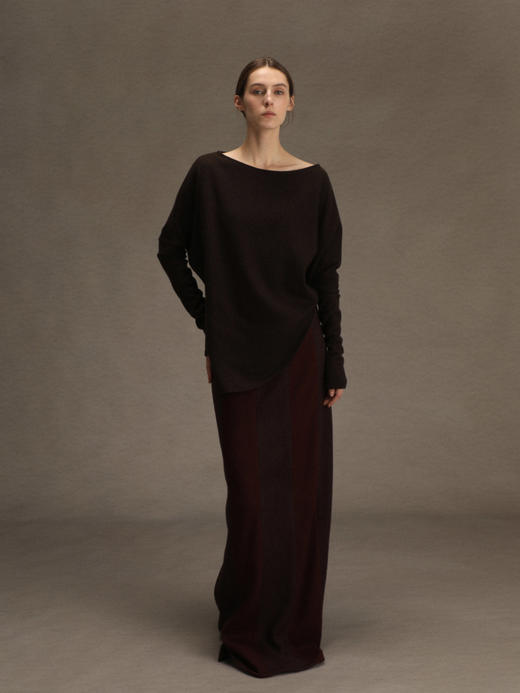 ranyepersonal｜PARADOX25SK01-2 拼接直筒棕红羊毛半身裙 [ 棕红 ] 商品图3