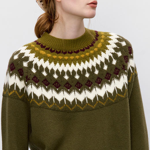 东黎 • 童心未远 松茶可可 山羊绒女士冬季费尔岛提花套衫 5557 商品图7