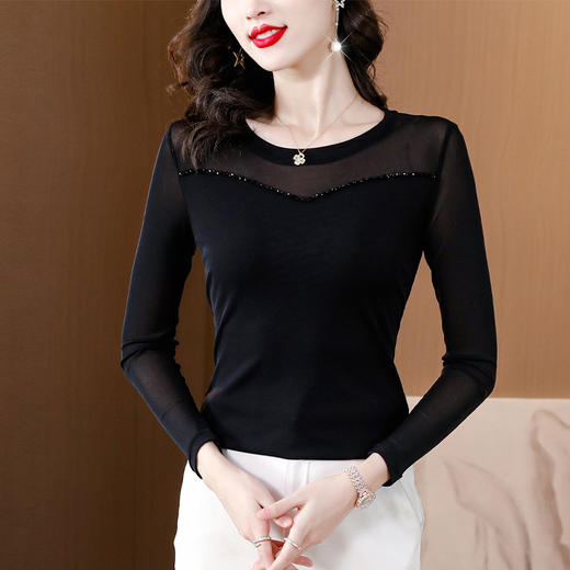 KQL C302N1591钉珠大码打底衫上衣修身显瘦T恤 商品图0