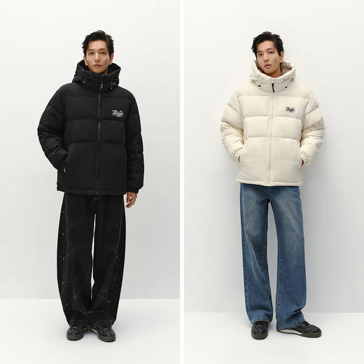 森马羽绒服男冬装80绒子宽松连帽外套肌理感街头潮流字母印花上衣 商品图4