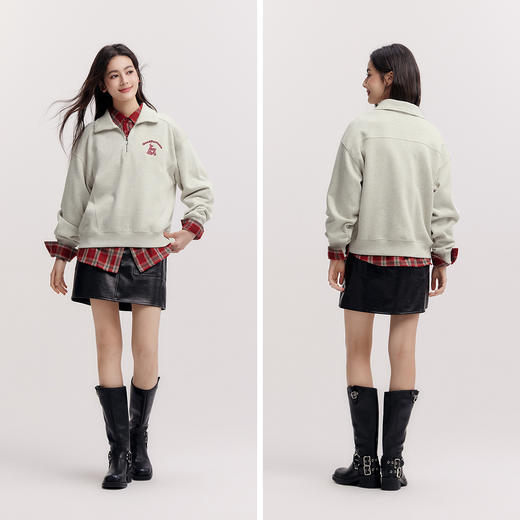 森马张仁华非遗联名卫衣女春半拉链立领宽松刺绣简约时尚显瘦上衣 商品图4