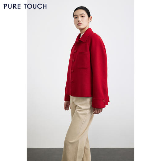 PURE TOUCH女装25秋冬新款红色毛呢短外套翻领毛呢夹克新年红外套 商品图4