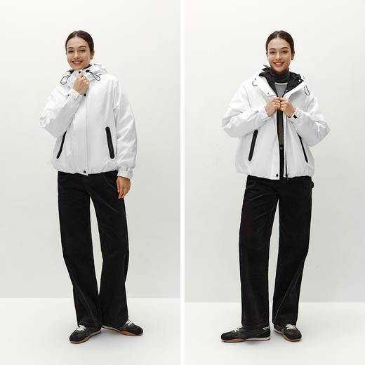 森马羽绒服女冬季轻薄80绒子宽松连帽插肩袖撞色上衣简约潮酷外套 商品图4