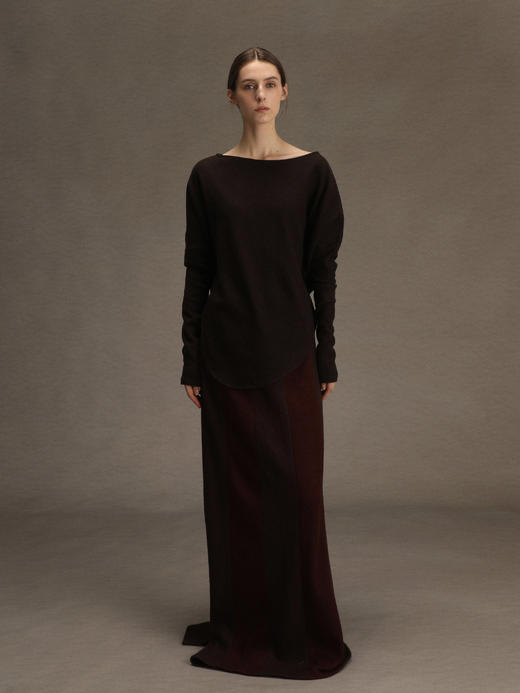 ranyepersonal｜PARADOX25SK01-2 拼接直筒棕红羊毛半身裙 [ 棕红 ] 商品图1