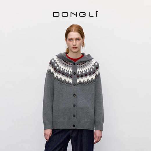 东黎 • 童心未远 手风琴 山羊绒女士冬季提花连帽开衫 5560 商品图1