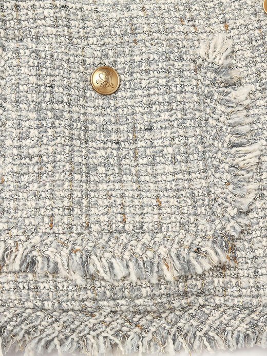 浅灰混纺粗花呢小香风外套 流苏边金属扣短款夹克 复古优雅秋冬气质上衣 商品图3