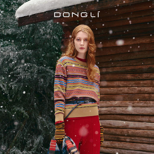 东黎 • 童心未远 林间画册 山羊绒女士冬季提花圆领套衫 5574 商品图0