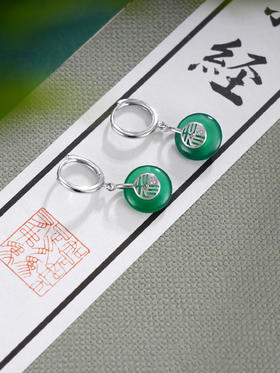 子佩集S925银【福华流彩】耳环【EK4171】纯银绿玉髓平安扣扣环耳圈2410