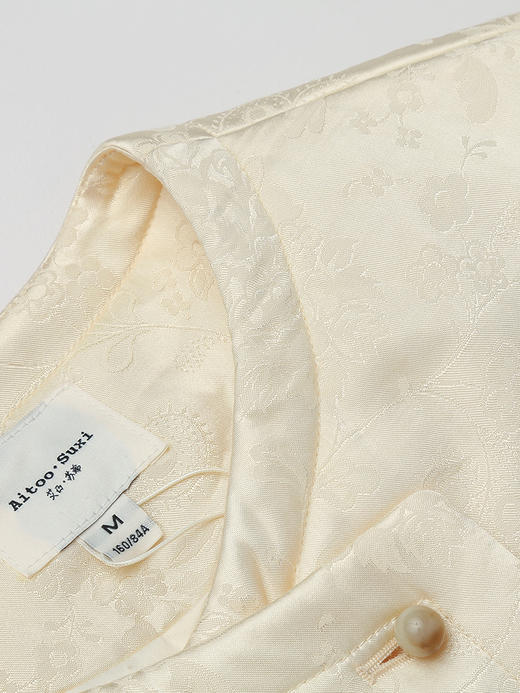 米白色提花缎面双排扣短外套 圆领卷边袖复古优雅小香风夹克 商品图2